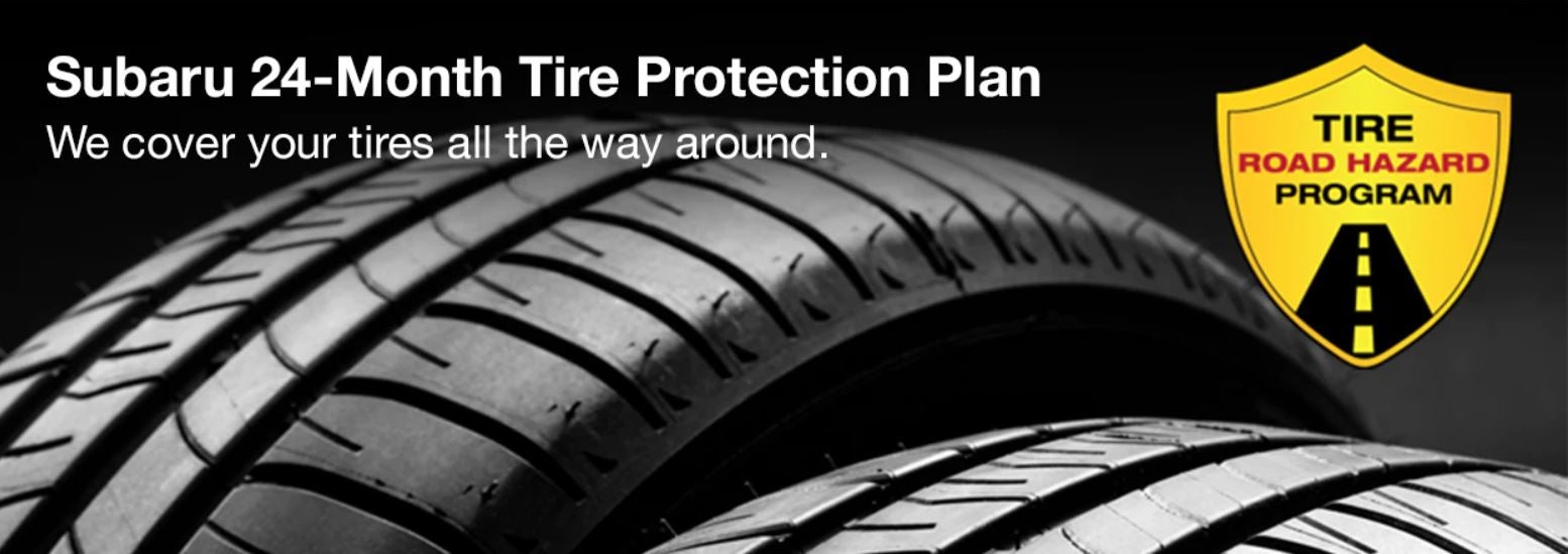 Subaru tire with 24-Month Tire Protection and road hazard program logo. | Five Star Subaru in Grapevine TX