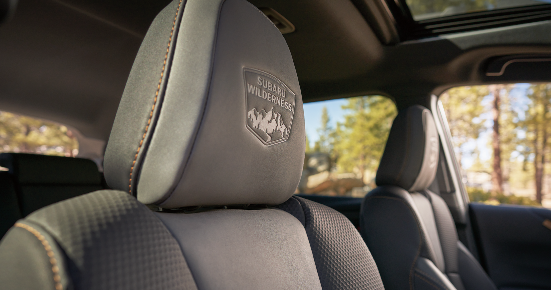 A close-up of the StarTex® water-repellent upholstery on the 2023 Outback Wilderness. | Five Star Subaru in Grapevine TX