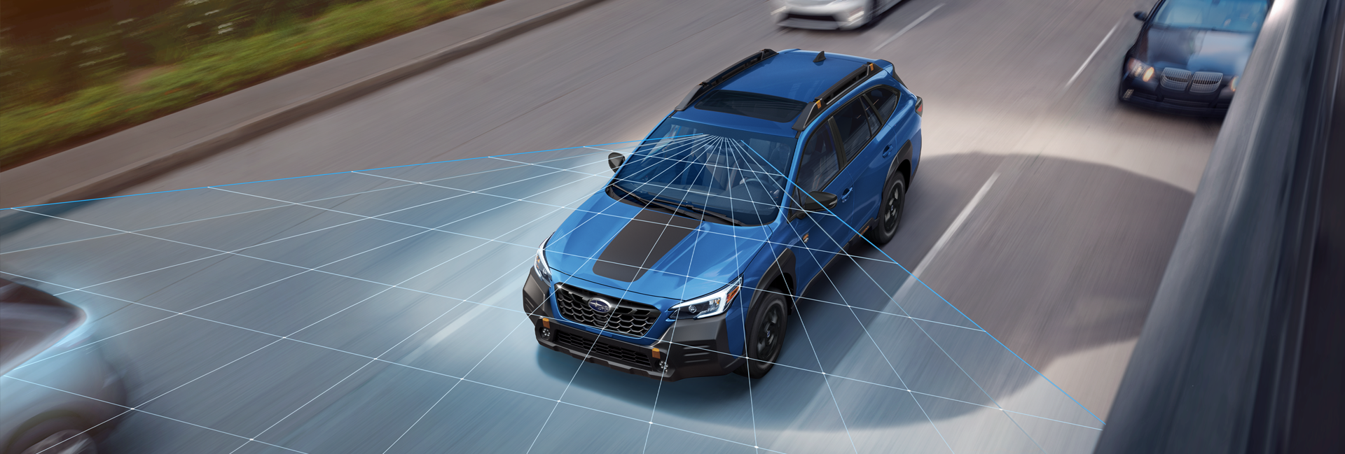 A photo illustration of the EyeSight Driver Assist Technology on the 2023 Outback Wilderness. | Five Star Subaru in Grapevine TX